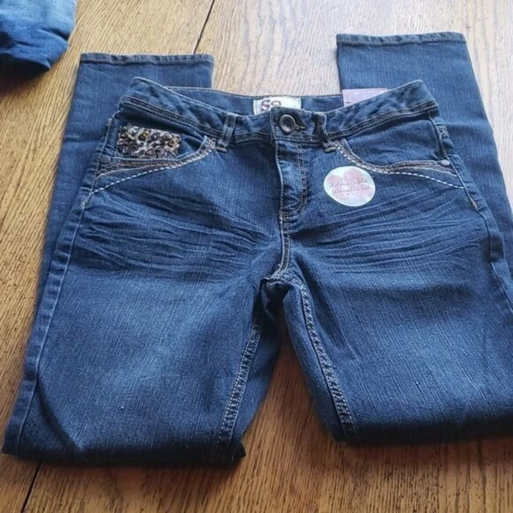 So Brand Girls Cheetah-Detail Jeans So Brand Size 14  NWT Adj Waist Denim